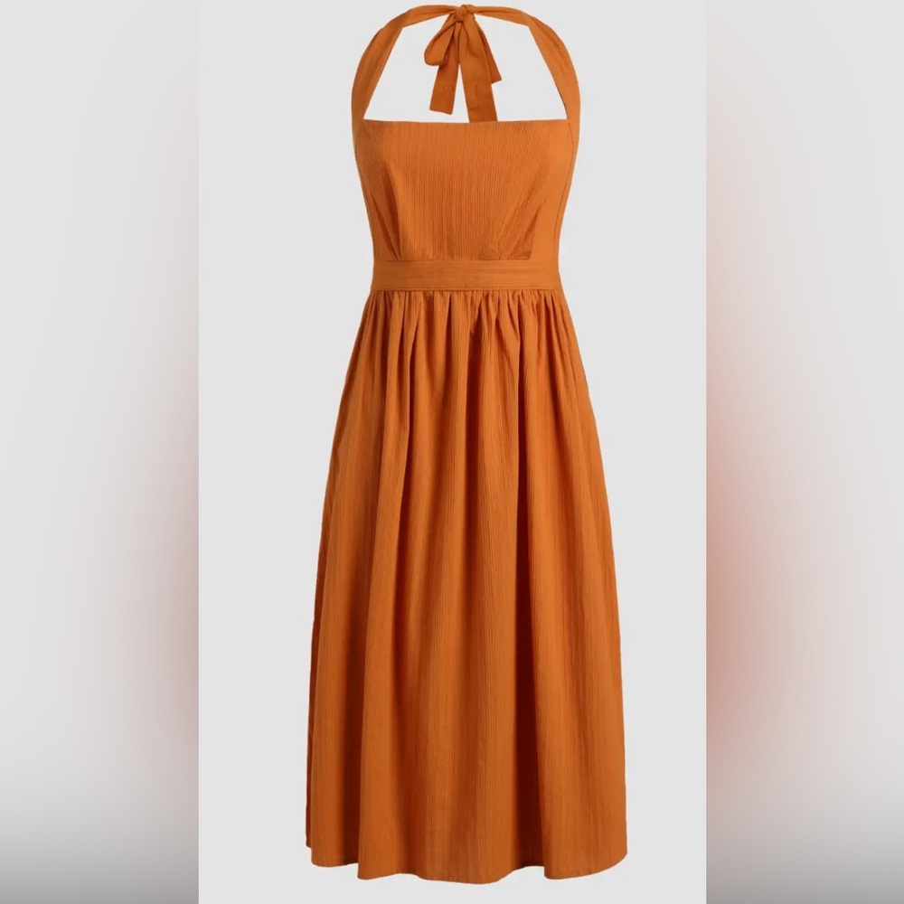 Elegant Orange Halter Dress